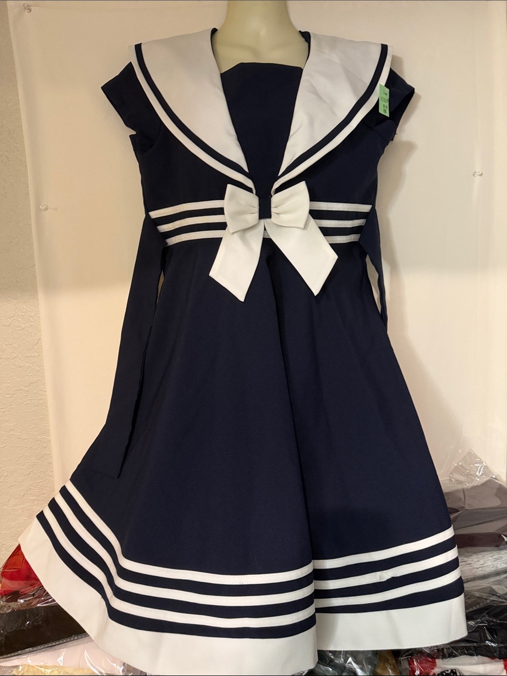Bonnie Jean Navy Mini Dress with White Sailor Trim and Bow